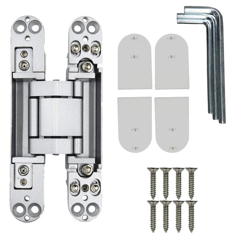 Hidden Door Hinges 6 Inch Concealed Zinc Alloy Butt Hinge With 180 Degree Swing and 3 Way Adjustable Design Pack of 2 Silver Finish