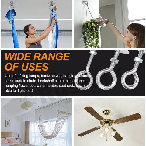 18 Pieces M4 M5 M6 O Shaped Eye Bolt Toggle Anchors Kit For Drywall Hanging Plants And Mounts shows various home uses.