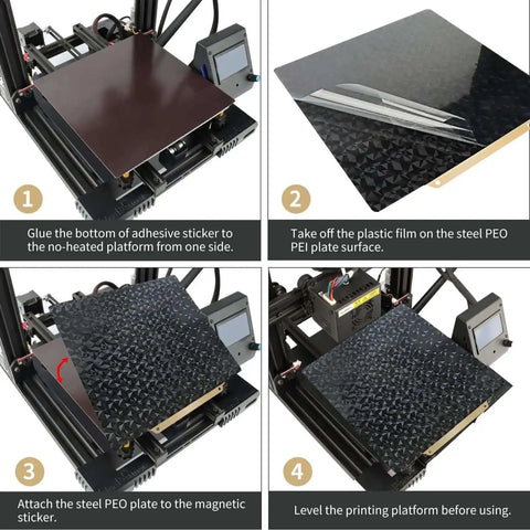 Installation steps for Double Sided PEI Textured And Smooth PEO Magnetic Build Plate 235x235mm for Ender 3.