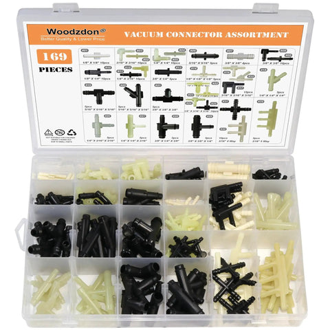 169-Pc Vacuum Connector Kit With 32 Sizes And 169 Pieces, Heat Resistant Nylon Fittings, Organized Assortment Box