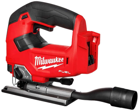 Beast Cordless Jigsaw With D-Handle, M18 FUEL Bare Tool, 10T Metal Blade, Red Milwaukee Tool, side view, heavy duty cutting