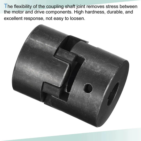 Flexible Coupling Shaft 15mm to 19mm Bore 53mm by 44.5mm Motor Coupler Joint, black metal, close-up view