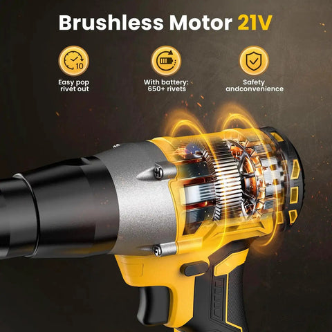 Cordless Electric Rivet Gun Kit With 20V Max Battery, brushless motor close-up view