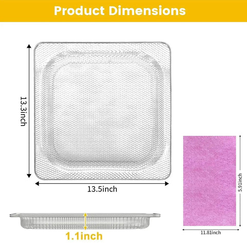 Air Fryer Basket And Steel Wire Rack Accessory For SP100 SP101, 13.5 x 13.3 inches, with dimensions shown, dishwasher safe