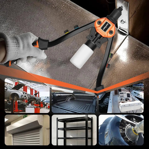 Heavy Duty 14 Inch Two-Handed Pop Rivet Gun Kit With 210 Rivets And Five Nosepieces for automotive and metal riveting
