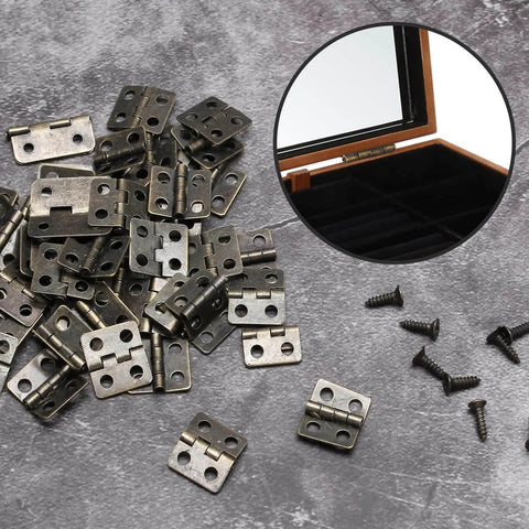 Retro Dope Mini Copper Hinges for Wooden Jewelry Box with 50 Hinges and 200 Replacement Screws DIY Craft Cabinet Hardware