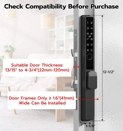 Sliding Glass Door Lock With Biometric Fingerprint, Keypad, RFID And Remote App Control For Patio Doors, close-up view installed.