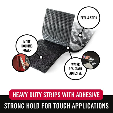 Industrial Strength Hook And Loop Strips With Adhesive 4x2 Inches Holds 10 Lbs featuring peel-and-stick design and water-resistant adhesive.