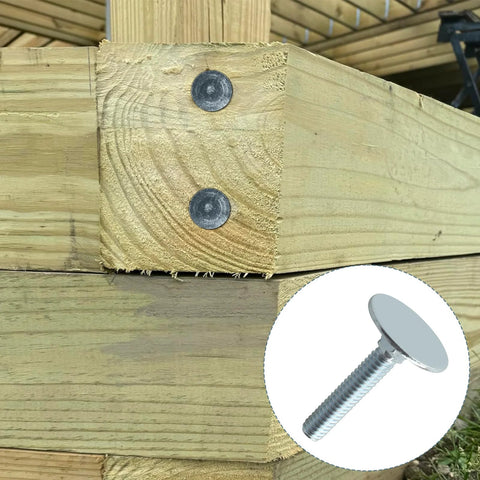 Elevator bolts, steel with zinc finish, flat countersunk head, installed in wood beam, 1/4-20 x 1-1/2, 20 pcs (Amazon)
