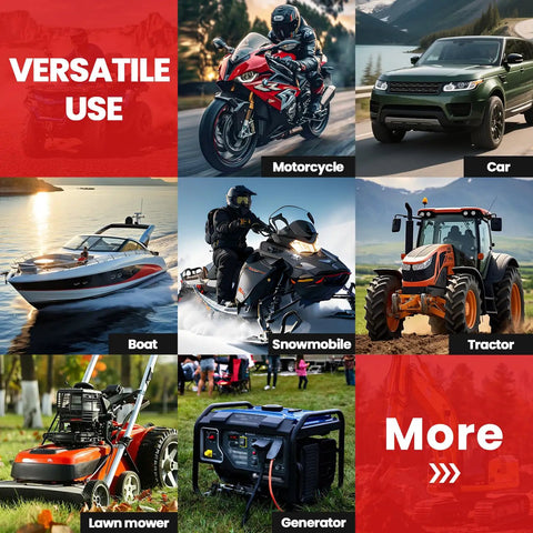 Collage showing versatile use of Electric Fuel Transfer Pump With Auto Stop For Gas Cans, 3.8 GPM Flow, 51 Inch Hose on various vehicles
