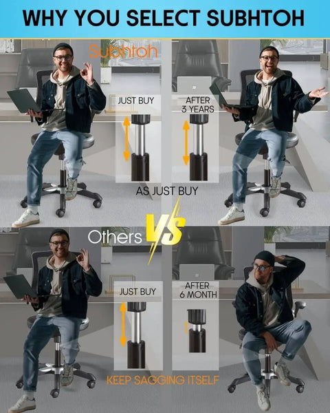 Comparison of Universal Size Chair Cylinder Replacement, 4 Inch Stroke, with competitor showing durability and ease of use.