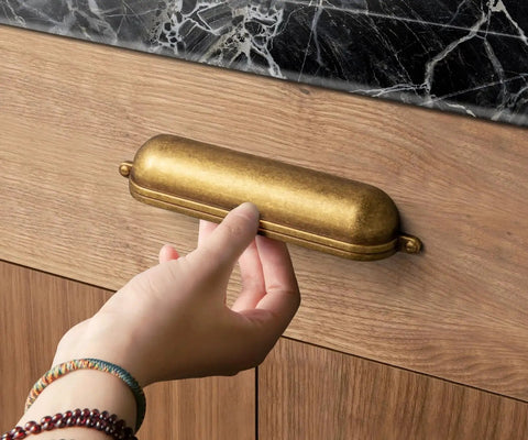 Hand pulling Antique Brass Zinc Alloy Cup Drawer Pulls Set of 6 For Kitchen Cabinets and Drawers, 5 Inch 128 Millimeter Hole Center.