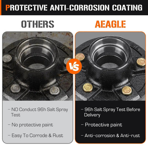 Comparison of AEagle trailer hub idler kit with anti-corrosion coating vs others without protective paint.