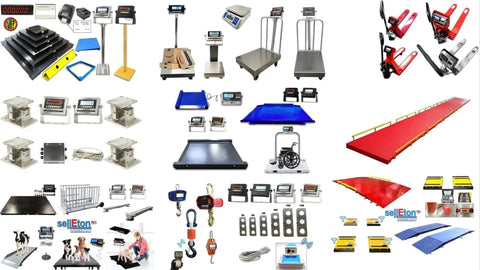 Collage of warehouse scales and accessories including the Beefy Floor Scale For Pallets And Shipping In Warehouse Use With Smart Digital Indicator 48 By 48 Inches 10000 Lb Capacity Accurate To 1 Lb Built For Tough Industrial Environments And Long Life