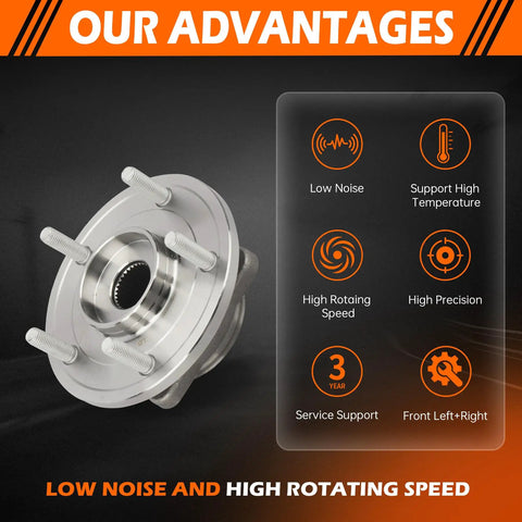Front Wheel Hub Assembly 5 Lug With ABS Direct Fit Replacement For Dodge Journey 2009-2020 And Ram ProMaster 2014-2015 Beefed Up Wheel Bearing Hub Assembly 513286 For Passenger Or Driver Side shown with advantages like low noise and high precision.