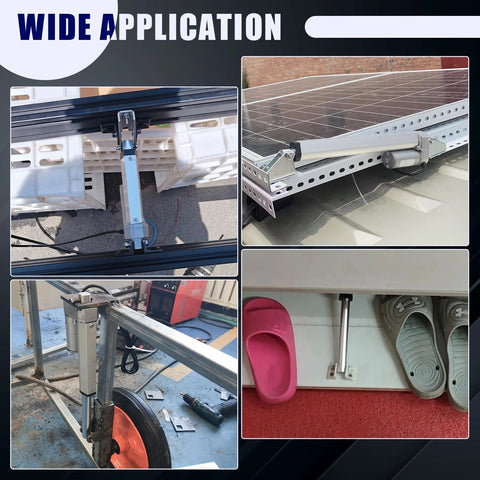 MAOPINER DC12V 2in stroke linear actuator with mounting bracket; collage of four installed views on furniture lifts