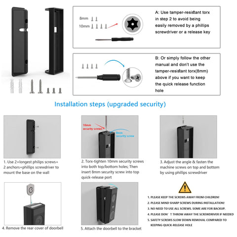 Doorbell Mount For Eufy Security Video Doorbell E340 0 To 35 Degree Adjustable Corner Mount with Tamper Resistant Torx Screws installation guide