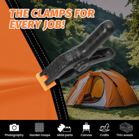 ECY 4.5-inch plastic spring clamp with orange tips; heavy-duty, 10-pack, non-slip pads.