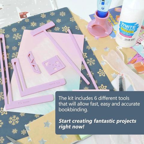 Six Piece Bookbinding And Scrapbooking Tool Kit With Durable Plastic Templates For Starters includes stencils and cutter guides