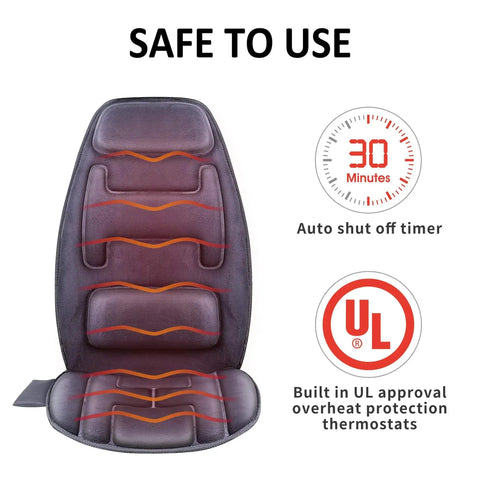 Cozy Massage Seat Cushion With Heat And Memory Foam Neck And Lumbar Support, 10 Vibration Motors, Safe UL approval, auto shut off