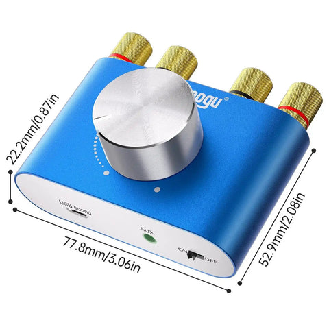 F900S 160W Mini Bluetooth 5.0 Power Amplifier with 2 Channel 80W X 2 Stereo Hi Fi Digital Amp, blue casing, top view