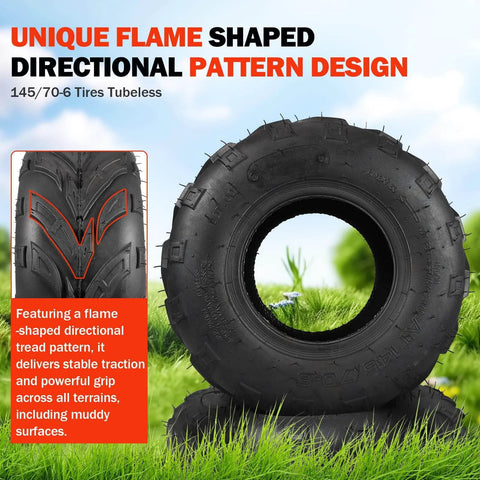 Side view of Size 145 70 6 Mini Bike Tubeless Tires Replacement For ATVs Go Karts Lawn Mowers And Golf Carts Wide Compatibility