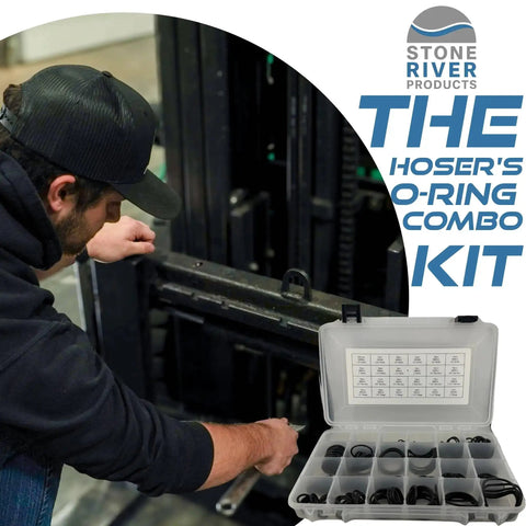 Technician using Hoser’s Combo Kit For Hydraulic Boss Flat Face Flange O Ring Assortment, kit open showing O-rings