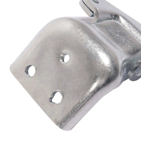 Close-up of silver powder-coated hinge from 4 Piece Door Hinge Set For Classic 1971-1974 Dodge Charger Coronet Plymouth GTX Road Runner Satellite