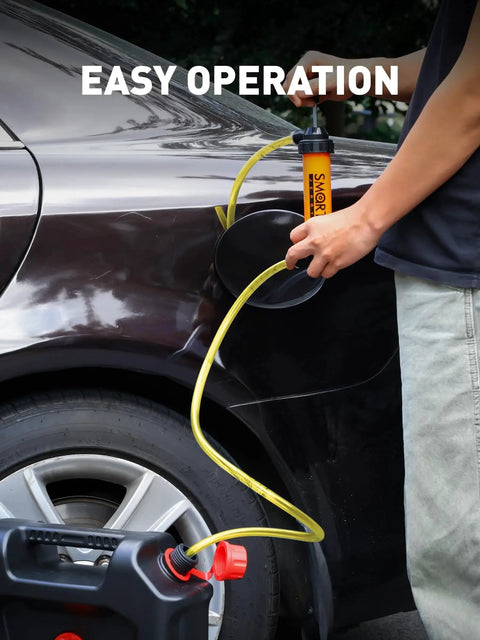 Manual Gasoline Transfer Siphon Pump With Shark Bite Connection in use filling car tank
