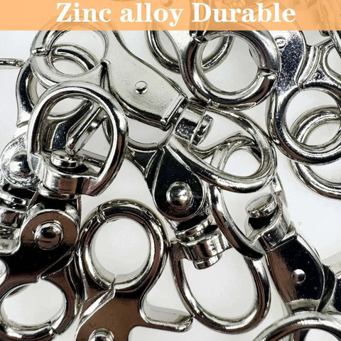 Lobster Clasp Trigger Snap Hooks 360 Degree Swivel Zinc Alloy 30 Pack, close-up view of shiny zinc alloy hooks