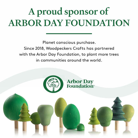 Proud sponsor of Arbor Day Foundation with eco-friendly trees, promoting plant conservation by Woodpeckers Crafts since 2018.