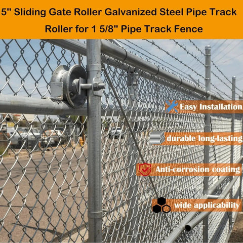 Sliding Gate Rollers 5 Inch Steel Wheel Galvanized For 1 And 5 Eighth Inch Pipe Track Frame Installed On Fence