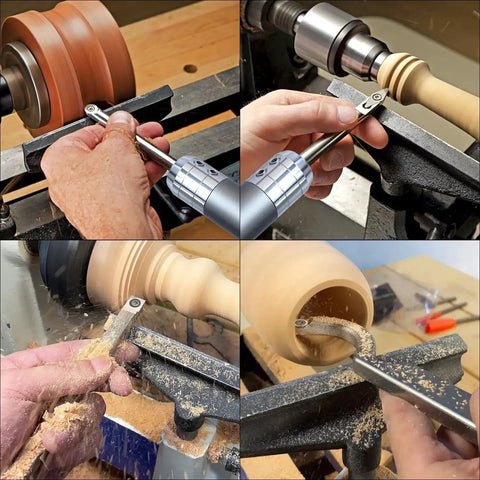 Pro Grade All In One Carbide Wood Lathe Tools Set With Bowl Sander and Swan Neck Hollower used on wood lathe for turning