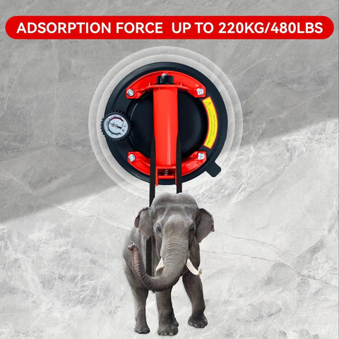2 Pack 8 Inch Heavy Duty Suction Cups For Lifting Glass Granite Marble 960 Lb displaying suction strength with an illustrated elephant.