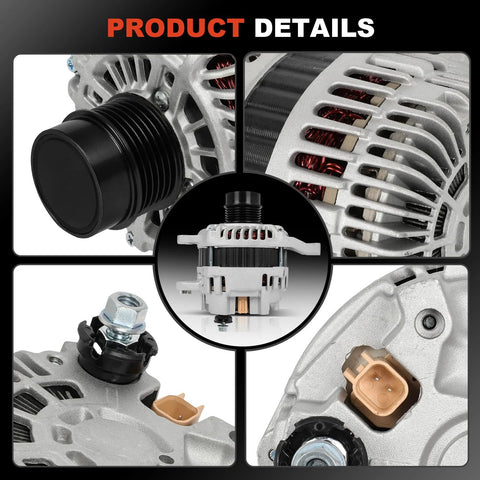 Close-up of 11231 Replacement Alternator Compatible With Jeep Compass Patriot 2007-2017, Chrysler components and details