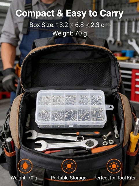 120 Piece Stainless Steel Screw Kit With M2 To M5 Hex Nuts Round Head Machine Screws Flat Washers And Spring Washers 304 Stainless Hardware Set for Electronics DIY Repair And Maker Projects in carrying case.