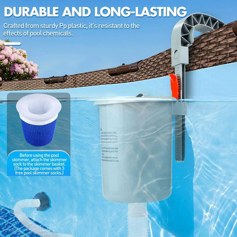 Above Ground Pool Surface Skimmer Automatic Top Of Water Skimmer With Wall Mount and Removable Basket installed on pool edge