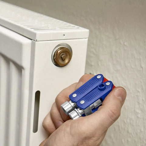 Using Double Joint Folding Cabinet Key With Magnetic Locking Three Profiles outside square triangle and double bit on radiator valve