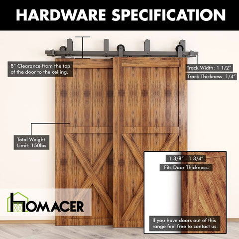 Rustic Black Double Track Bypass Sliding Barn Door Hardware Kit For Two Doors 20ft Flat Track With U Shape Brackets And T Shape Rollers