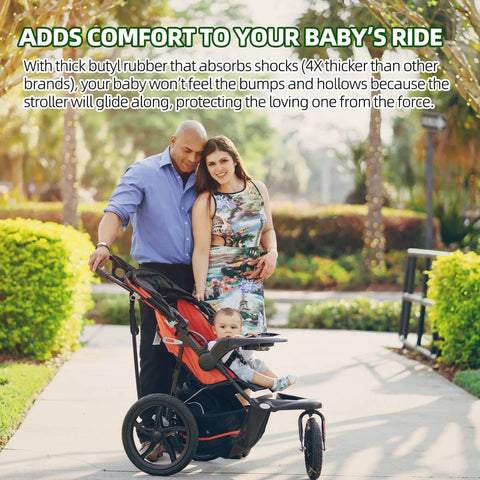 Family strolling with 12.5 Inch Front And 16 Inch Rear Wheel Replacement Tubes And Tires For Strollers Durable Butyl Rubber BPA Free