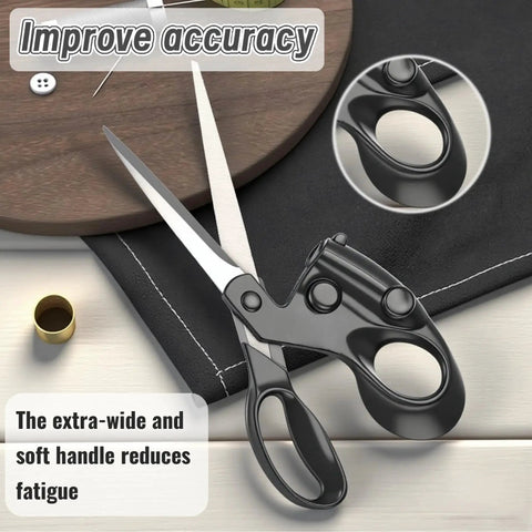 Pro Laser Guided Fabric Scissors for Precise Cuts, Infrared Guide and Light Assist, ergonomic handle, shown on fabric