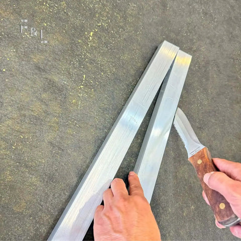 Person using Heavy Duty Aluminum Square Duct Angle Cutting Guide With Exact 15 Degree And 22.5 Degree Markings for precise cuts