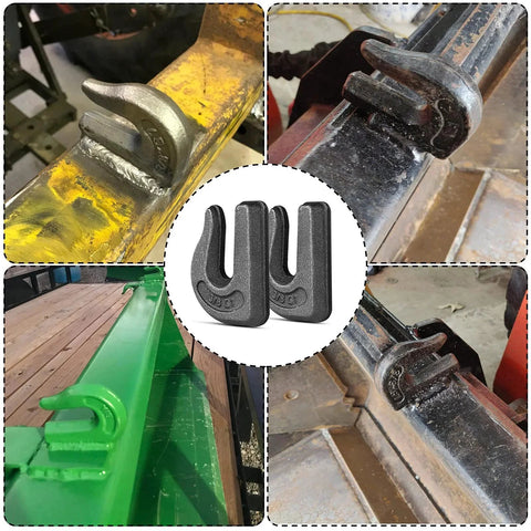 6-Pack Three Eighths Inch Weld-On Forged Clevis Grab Chain Hooks Set Heavy Duty Grade 70 Utility Hooks Installed on Equipment