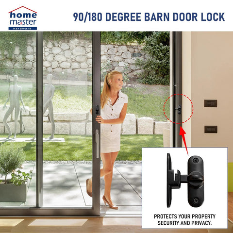 Crazy Tough Heavy Duty Barn Door Lock 90 And 180 Degree Flip Latch Kit Thickened Solid Gate Latch installed on sliding door