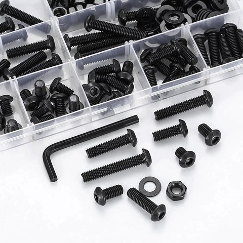 Heavy Duty 178 Piece M6 Screws And Nuts Set With Hex Socket Button Head Cap Screws Metric Bolts Nuts And Spanner Included Durable Carbon Steel Hardware Kit