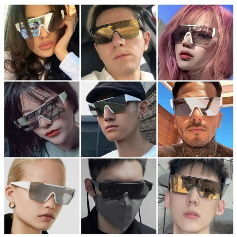 Square Flat Top Rimless Sunglasses For Men And Women Oversized UV400 Protection White Frame With Silver Mirrored Lenses