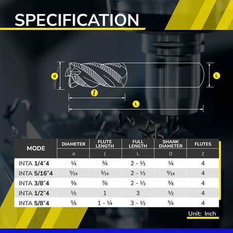Diagram showing dimensions of Carbide Roughing End Mill For Alloy Steels And Hardened Steels With ZrN AlTiBN Coating.