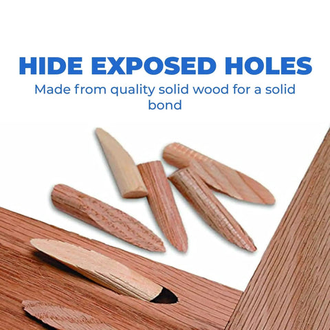 Solid Oak Pocket Hole Plugs for Concealed Joints Wood Finish Plug Set 50 Count shown with wood grain texture
