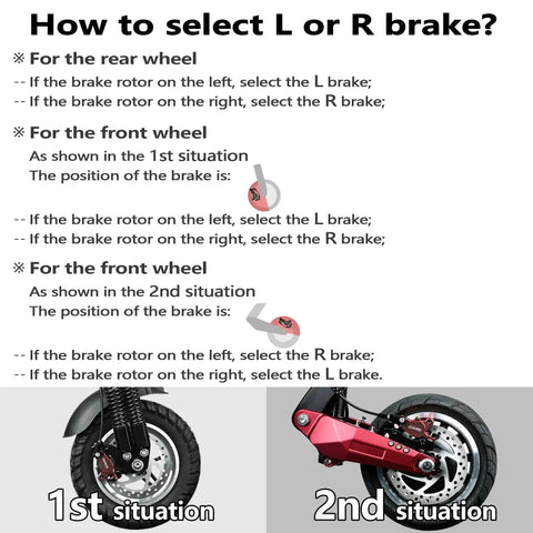 DYISLAND LD-210S hydraulic disc brake kit for e-scooter; front and rear wheel brake diagrams with L/R guidance