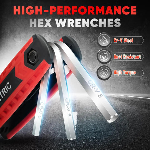 Two Pack Folding Hex Key Set 17 Piece Allen Wrenches With Metric And SAE Sizes for bike repair and home DIY projects.